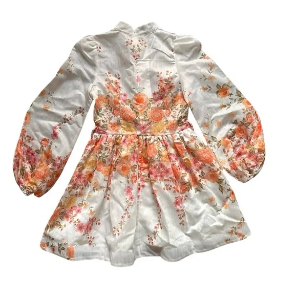 Mainstrip Amy Floral Print Dress Long Sleeve Holiday Mini White Medium No Belt - Picture 6 of 15